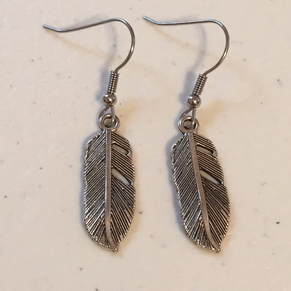 Pewter Feather Earrings